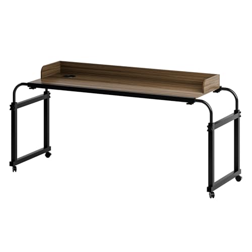 kiskick Nachttisch mit Rollen, höhenverstellbar, über Betttisch, rollbarer Nachttisch mit erhöhtem Innensteg, Schreibtisch für Zuhause, Büro, Schlafzimmer, Krankenhaus, 40 cm breit, 120 cm