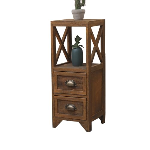 Vintage -nachttisch Mit Offenem Regal Und 2/3 -schubladen Schlafzimmer Nachttisch Tischstraßenschrank Hoher Halle Konsole Tisch Telefon Endtisch Für Flur Wohnzimmer(Size:25 * 25 * 67cm)