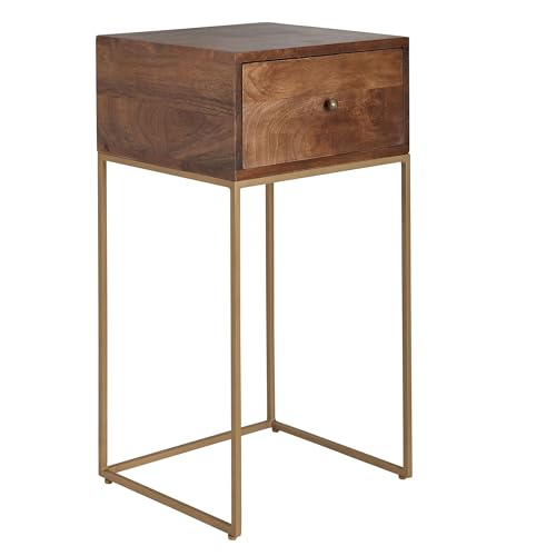 FineBuy Nachttisch Mango Massivholz/Metall 40x75,5x35 cm Nachtschrank Boxspringbett, Design Nachtkonsole mit Schublade, Nachtkommode mit Stauraum