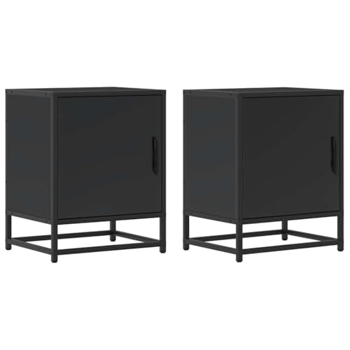 HETFTJN Nachtkästchen Nachttische Bett Organizer Beistelltische - Nachttische 2 STK. Schwarz 40x31x50 cm Holzwerkstoff und Metall für Wohnzimmer Jugendzimmer Schlafzimmer Balkon