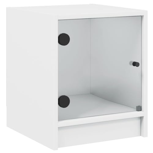 HETFTJN Nachttisch Landhausstil Nachtschrank Schmal Nachtisch Kleiner Nachttisch - Nachttisch mit Glastür Weiß 35x37x42 cm für Wohnzimmer Küchen Schlafzimmer Jugendzimmer