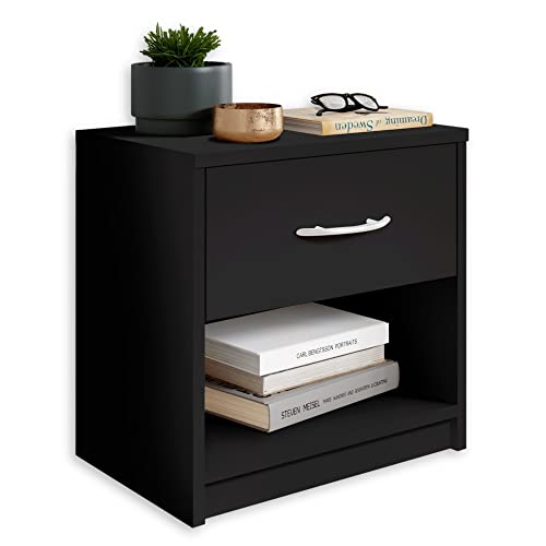 Pepe Nachttisch Schwarz - Schlichter Nachtschrank mit Einer Schublade passend zu jedem Bett & Schlafzimmer - 39 x 41 x 28 cm (B/H/T)
