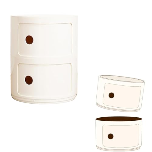 Runder Nachttisch Aus Kunststoff, Componibili Container 2/3/4-fächer, Beistelltisch Rund 2/3/4 Etagen Nachtkästchen Eckkommode Kommode Für Badezimmer(Beige,2 Tier)