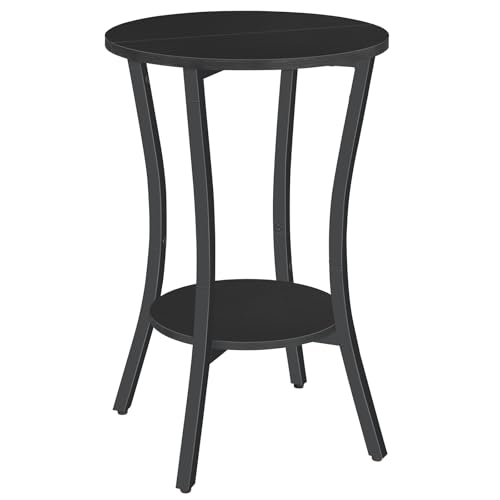 HOOBRO 2-stöckiger Beistelltisch, runder Sofatisch, Nachttisch mit Stauraum, Industrie-Stil, Couchtisch klein, Telefontisch, für kleine Räume, Wohnzimmer, Schwarz EBB180BZ01