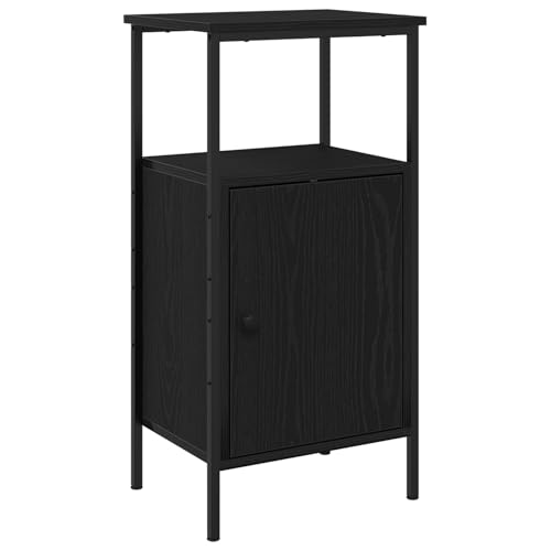 vidaXL Rechteckiger Nachttisch aus schwarzer Eiche | Nachttisch mit 1 Tür und Stauraum | Stylische Massivholzkonstruktion | Moderner Matt-Finish | Ideal für Schlafzimmergestaltung |
