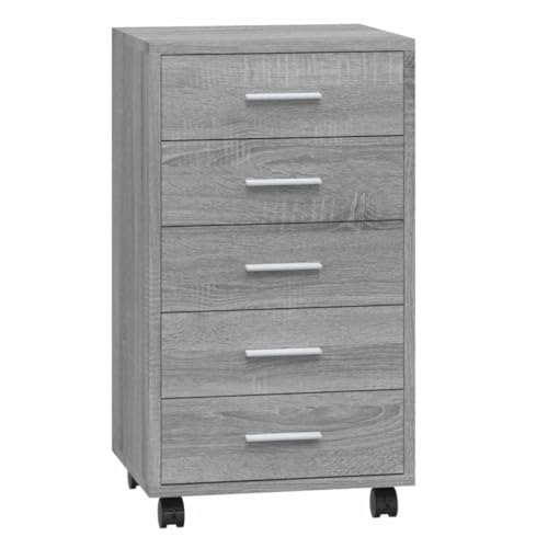 Wenjingqi 342675 Kommode mit Rollen, Sperrholz, Grau, Sonoma, Grau