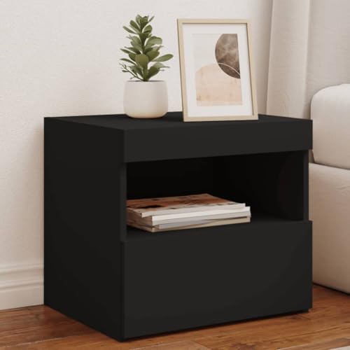 HaoChrymec Nachttisch mit LED-Leuchten Schwarz, Holzwerkstoff, RGB-LED-Beleuchtung, Kommode mit Schubladen, Kleiner Beistelltisch für Schlafzimmer und Wohnzimmer, 50x40x45 cm