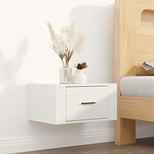 Fasba Wand-Nachttisch Hochglanz-Weiß 50x36x25 cm, Beistelltisch mit viel Stauraum, Nachtschrank, Nachtkommode, Nachtkonsole