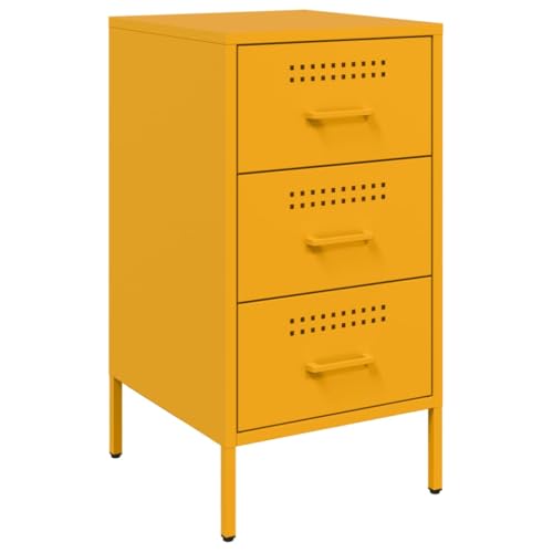 vidaXL Nachttisch, Nachtschrank mit 3 Schubladen, Nachtkommode Verstellbare Schraubfüße, Schlafzimmer Nachtkonsole, Industrie-Stil, Senfgelb Kaltgewalzter Stahl