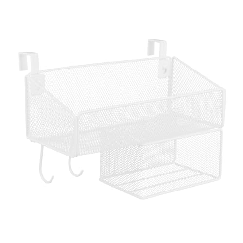 Homoyoyo Hängender Bettorganizer Metall Weiß mit Taschentuchablage und 2,7 Haken Nachttisch Organizer für Etagenbett und Studentenwohnheim Platzsparender Hängekorb für Schlafzimmer