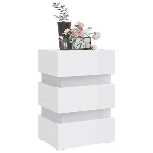 HEFZGDB LED-Nachttisch Hochglanz-Weiß 45x35x67 cm Holzwerkstoff Coffee Table Nachttische Nachtkästchen Nachttischschrank für Wohnzimmer Schlafzimmer Gästezimmer Hotel
