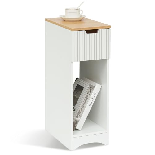 Awhtixbo Weißer Nachttisch Boxspringbett Nachttisch mit Schublade für Schlafzimmer und Kinderzimmer Beistelltisch für Boxspringbett Couch Telefontisch Maße: 20x35x60cm,B