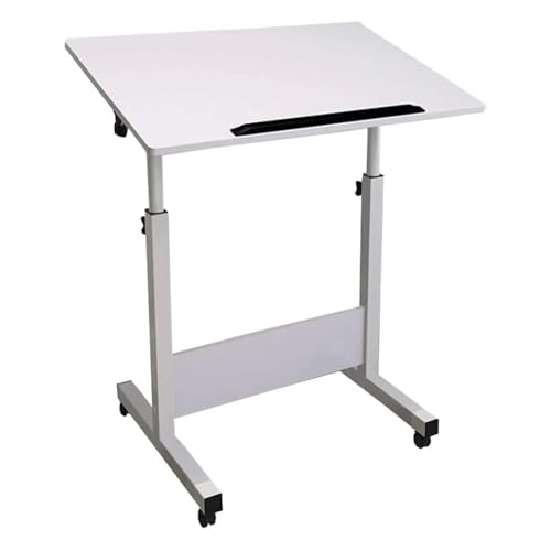 Rollbarer Laptop-Schreibtisch, höhenverstellbar, Nachttisch mit mobilem Laptop-Tablett, Sitz-Steh-Schreibtisch auf 4 Rädern, Beistelltisch