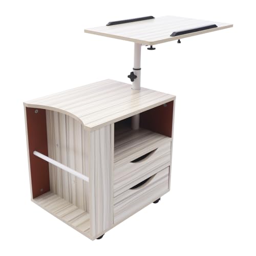 jiumxliu Funktionaler Drehbarer Nachttisch Höhenverstellbarer Nachttisch mit Rollen Bedside Table für Wohnzimmer Büro Schlafzimmer 2 Schubladen Mobile Lösung für Bücher Kosmetik Zeitungen
