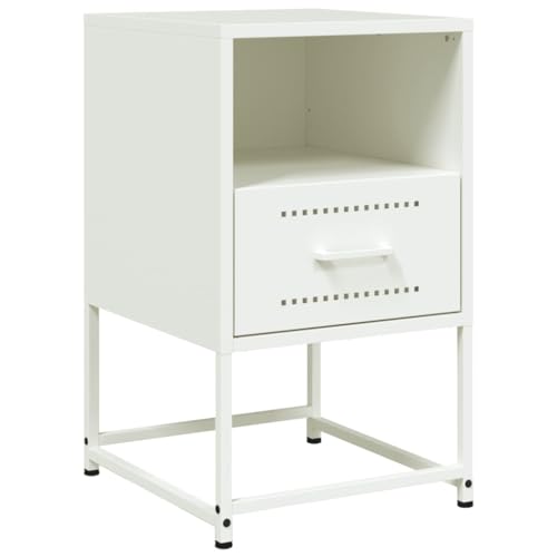vidaXL Nachttisch, Nachtschrank mit Stauraum, Nachtkommode für Schlafzimmer, Nachtkonsole Beistelltisch, Industrie-Stil, Weiß Stahl