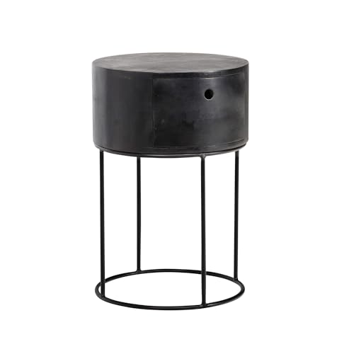 Wohnling Nachtkonsole Mango Massivholz 40x40x60 Schwarz, Design Nachtkommode Rund Boxspringbett mit Schublade, Nachtkästchen mit Stauraum