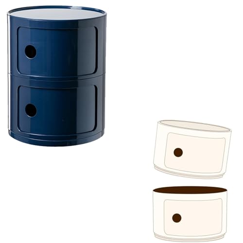 Runder Nachttisch Aus Kunststoff, Componibili Container 2/3/4-fächer, Beistelltisch Rund 2/3/4 Etagen Nachtkästchen Eckkommode Kommode Für Badezimmer(Blue,2 Tier)