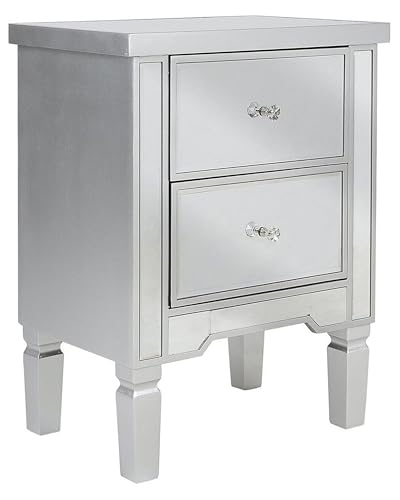 Beliani Nachttisch Glas Silber Spiegeleffekt mit 2 Schubladen 49x32x63 cm Glamourös Tigy
