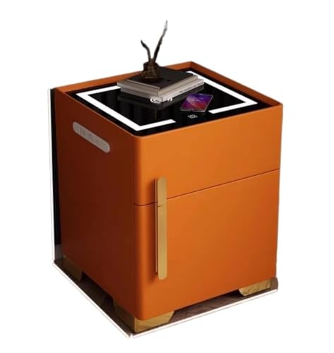Intelligenter Nachttisch mit verstecktem Safe, kabellosem Laden, LED-Platte aus gehärtetem Glas, Aufbewahrungsschrank für Schlafzimmer und Wohnzimmer (Orange) – moderner Nachttisch
