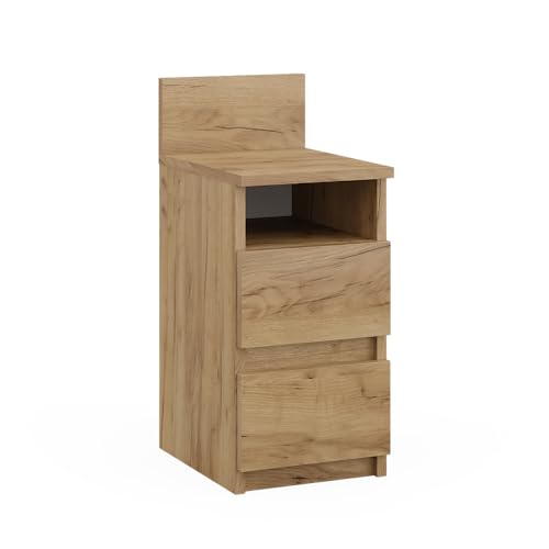 Vicco Nachttisch Monty, Nachtkommode, Goldkraft Eiche, 25 x 59.1 cm mit 2 Schubladen