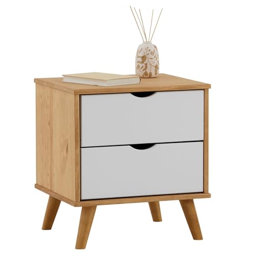 IDIMEX Nachttisch Colima, 2 Schubladen, Massivholz Kiefer, ideal für Boxspringbetten, weiß & Natur