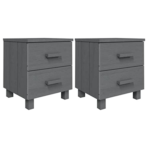 Makastle Nachttische 2er Set, Night Stand Nachtschrank Schlichter Beistelltisch Kommode für Schlafzimmer Wohnzimmer, Dunkelgrau 40x35x44,5 cm Massivholz