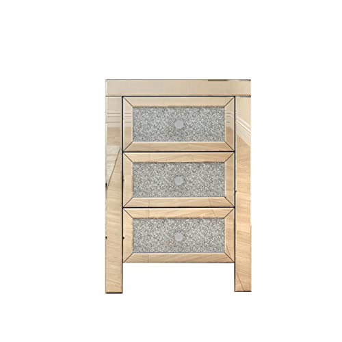 Verspiegelter Nachttisch mit Schubladen und Nachttisch für Schlafzimmer, Silber-Finish