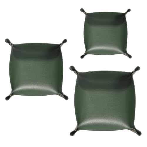 QUARKZMAN 3 Stück PU-Leder Ablage Unisex Faltbare Mini Kleine Große Ablage Tragbare Eingangstisch Ablage Nachttisch Nachttisch Ablage für Schlüssel Uhr Schmuck Würfel, Grün