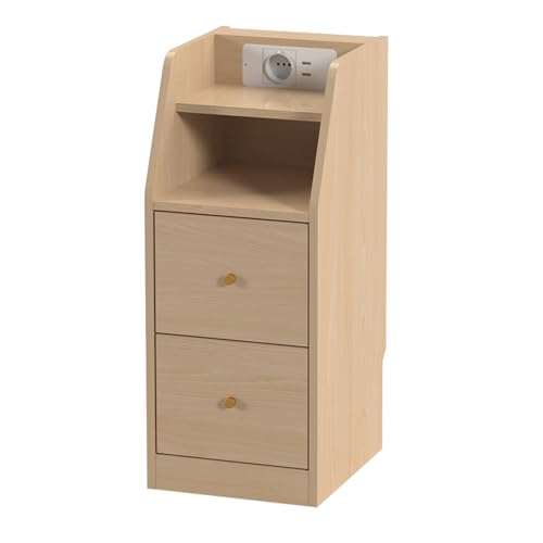 EORMM Schmaler Nachttisch 30?cm – USB-Ladestation für Smartphone & Tablet, platzsparend, höhenangepasst für Boxspringbett, 2 Schubladen + offenes Fach, 45?kg Tragfähigkeit