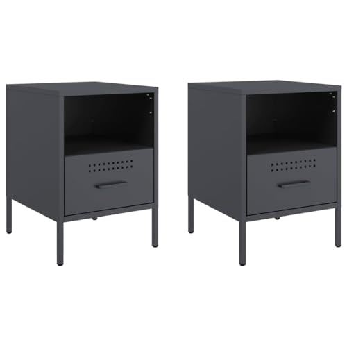 vidaXL Nachttisch 2 STK., Nachtschrank mit Stauraum, Nachtkommode Verstellbare Schraubfüße, Schlafzimmer Nachtkonsole, Industrie-Stil, Anthrazit Kaltgewalzter Stahl
