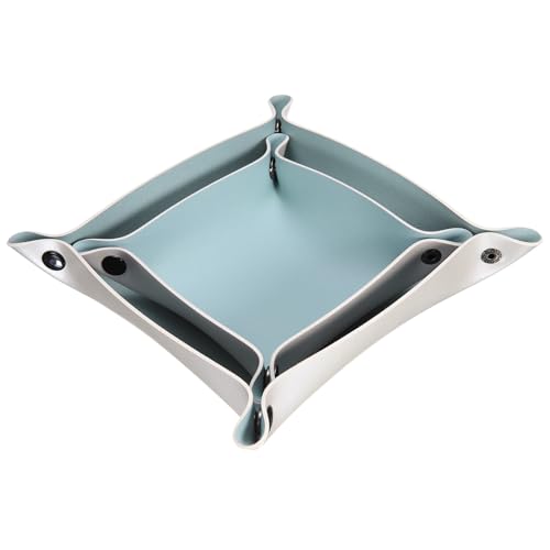 QUARKZMAN 2 Stück PU-Leder Ablage Unisex Faltbare Kleine Ablage Organizer Tragbare Nachttisch Nachttisch Ablage für Schlüssel Geldbörse Uhr Schmuck Würfel, Himmelblau Silber