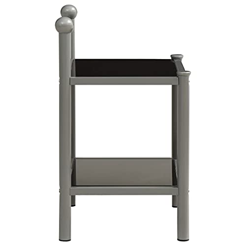 HEFZGDB Nachttisch Grau und Schwarz 45x34,5x60,5 cm Metall und Glas Stubentisch Couchtisch Konsolentisch Lowboard für Hotel Schlafzimmer Wohnzimmer Gästezimmer