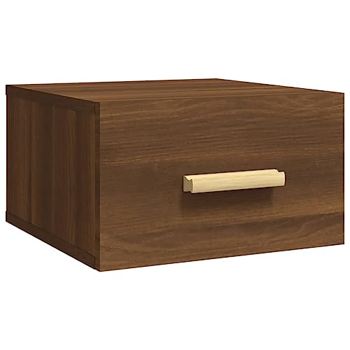 Makastle Wand-Nachttisch mit 1 Schublade und Holzgriff, Wandregal Organizer für Schlafzimmer Arbeitszimmer Büro, Braun Eichen-Optik 35x35x20 cm Holzwerkstoff