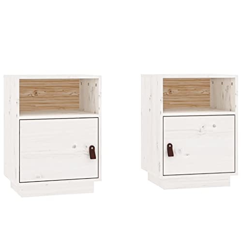 Makastle Nachttische 2er Set, Night Stand Nachtschrank Schlichter Beistelltisch Kommode für Schlafzimmer Wohnzimmer, Weiß 40x34x55 cm Massivholz Kiefer