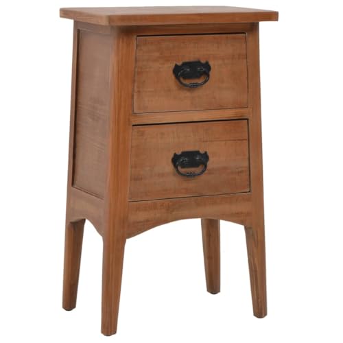 Kaloriko Nachttisch Massivholz Tanne 40x29x68 cm Braun, Vintage Beistelltisch mit 2 Schubladen, Stabiler Ablagetisch für Schlafzimmer, Wohnzimmer, Flur