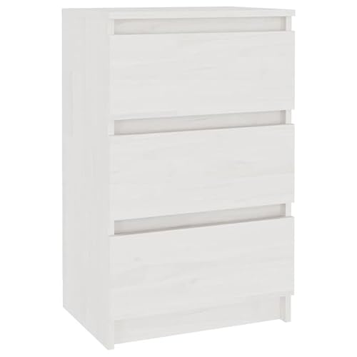 Eleganz Nachttisch Weiß 40x29,5x64 cm aus Massivholz Kiefer - Schlafzimmer Kommode mit 2 Schubladen, Stauraum & Stil | Langlebig & Natürlich