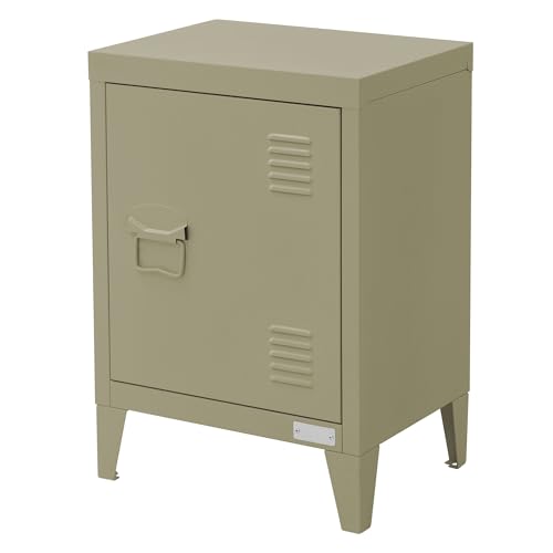 ML-Design Nachttisch, Nachtschrank Olive, 40x30x58 cm, aus Stahl, Türgriff Links, Industriedesign, Metall Nachtkommode für Schlafzimmer, Nachtkästchen mit 1 Tür, Sofatisch Beistelltisch Metallschrank