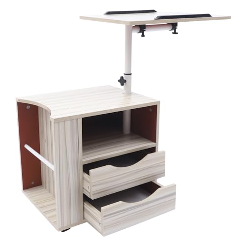 Aangeebone Weiß Nachttisch,Funktionaler Drehbarer Nachttisch,Funktioneller drehbarer Verstellbarer Nachtschrank,mit 2 Schubladen,mit Rollen und offenen Regalen,für Bücher Kosmetik Zeitungen
