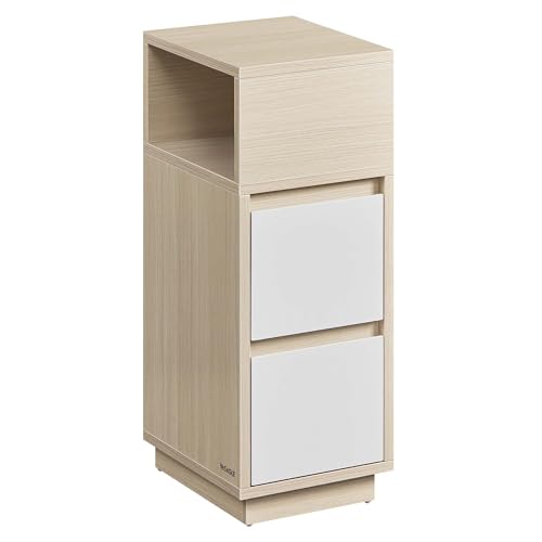 VASAGLE Nachttisch, schmal, Beistelltisch 2 Schubladen, offenes Fach nach Links oder rechts flexibel montierbar, für Schlafzimmer, Wohnzimmer, naturbeige wolkenweiß LET656N01