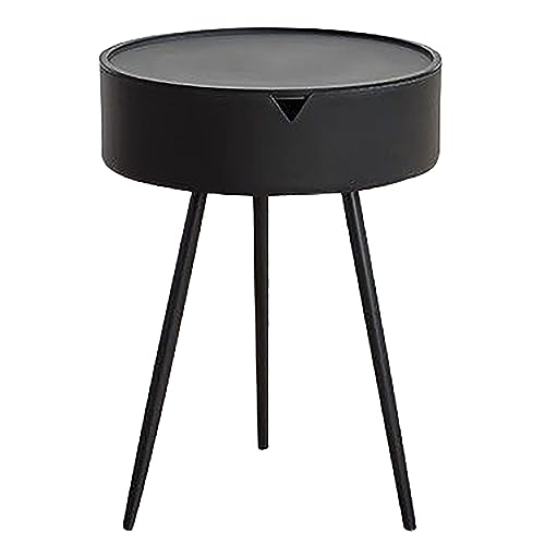Moderner schwarzer runder Nachttisch Slish Sto & ack Tisch für drinnen und Terrasse, El-Akzent, Pelz für Wohnzimmer und Schlafzimmer