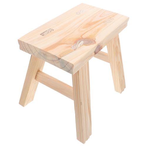 Ciieeo Toilettenhocker, hockend, tragbar, aus Holz, Nachttisch-Tritthocker für Erwachsene, eine Stufe, Fußstütze für Küche, Schlafzimmer, Wohnzimmer, Badezimmer, Beige
