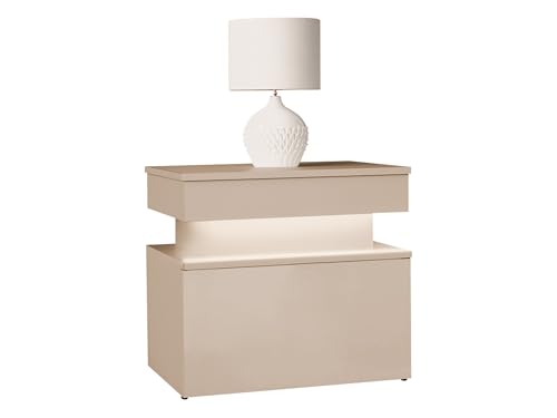 Mirjan24 Nachttisch Serkuzo Bis, Griffloses Öffnungssystem, mit LED Beleuchtung, Nachtkonsole, Nachtschrank, Nachtkommode, Beistelltisch, Schlafzimmerkommode (Wüstensand)