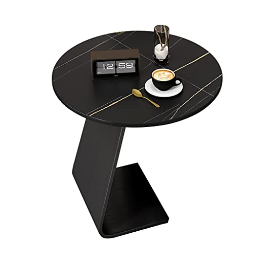 PVGYUJFD Aufbewahrungsregal Nachttisch for Schlafzimmer mit Steinplatte, Kleiner runder Ecktisch fürs Wohnzimmer, multifunktionale Regallasche Eisenhalterung(Black,50CM )
