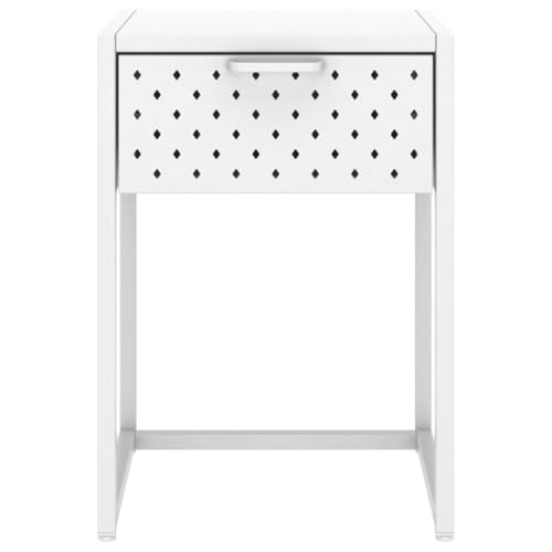 HEFZGDB Nachttisch Weiß 38x35x54 cm Stahl Nachttisch Vintage Nachttische Nachtkästchen Sideboard Wohnzimmer für Hotel Gästezimmer Wohnzimmer Schlafzimmer