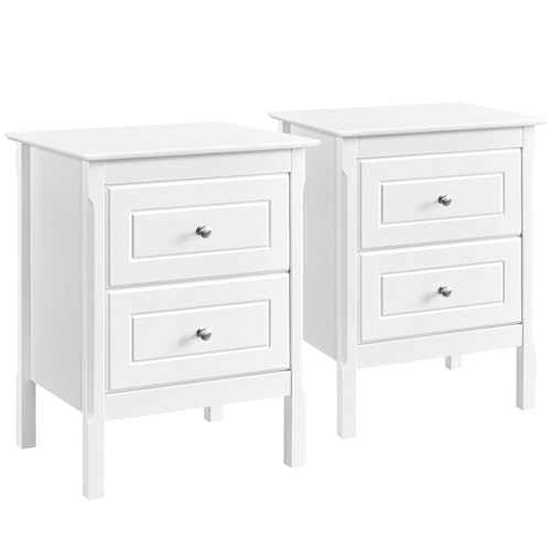 Yaheetech Nachttisch 2er Set Nachtschrank mit 2 Schubladen Nachtkästchen Viel Stauraum Nachtkommode aus MDF-Holzplatten & Kiefernholz fürs Wohnzimmer/Schlafzimmer, Weiß