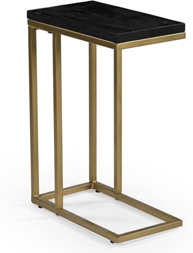 iAnanas C-Tisch Beistelltisch Sofa – Laptoptisch & Couchtisch – Robuster Sofatisch mit Metallrahmen & Holzplatte – Platzsparender Nachttisch für Wohnzimmer, Schlafzimmer & Büro - Gold-Finish