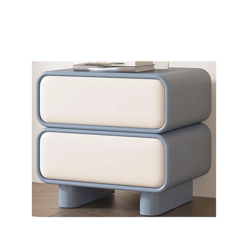 IROEJT Moderner Nachttisch aus Massivholz mit 2 Schubladen und Ablagefläche aus PU-Leder, ideal für kleine Räume wie Schlafzimmer oder Wohnzimmer.?Light Blue 40cm