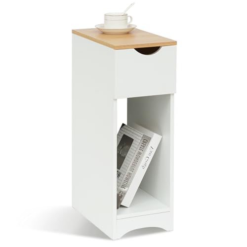 Awhtixbo Weißer Nachttisch Boxspringbett Nachttisch mit Schublade für Schlafzimmer und Kinderzimmer Beistelltisch für Boxspringbett Couch Telefontisch Maße: 20x35x60cm,C