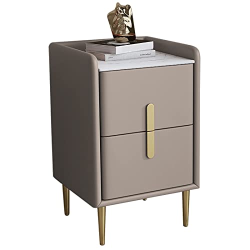 MidCentury Moderner Nachttische, minimalistischer Nachttisch aus Mikrofaser-Leder, gesinterter Stein, Arbeitsplatte, stilvolle praktische Möbel für Schlafzimmer und Wohnzimmer