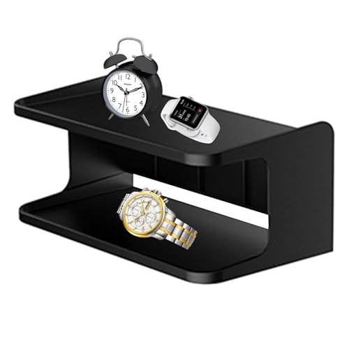 Nachtwandregal - kompaktes duall -Layer -Rack, montierbarer Nachttisch Alternative | Minimalistischer Wandorganisator für Schlafzimmer, Schlafsaal Sparer für Gläser, Telefone, Fernbedienungen, Kopfhör